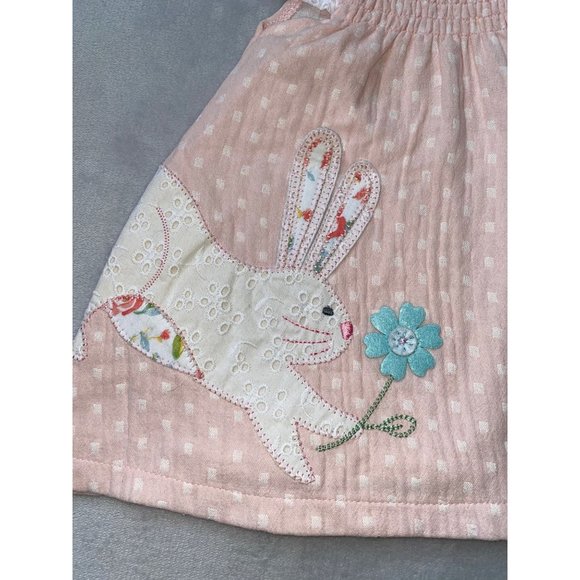 Mud Pie 3-6m NWT pink Easter bunny Rabbit Dress smocked eyelet applique - Picture 2 of 4